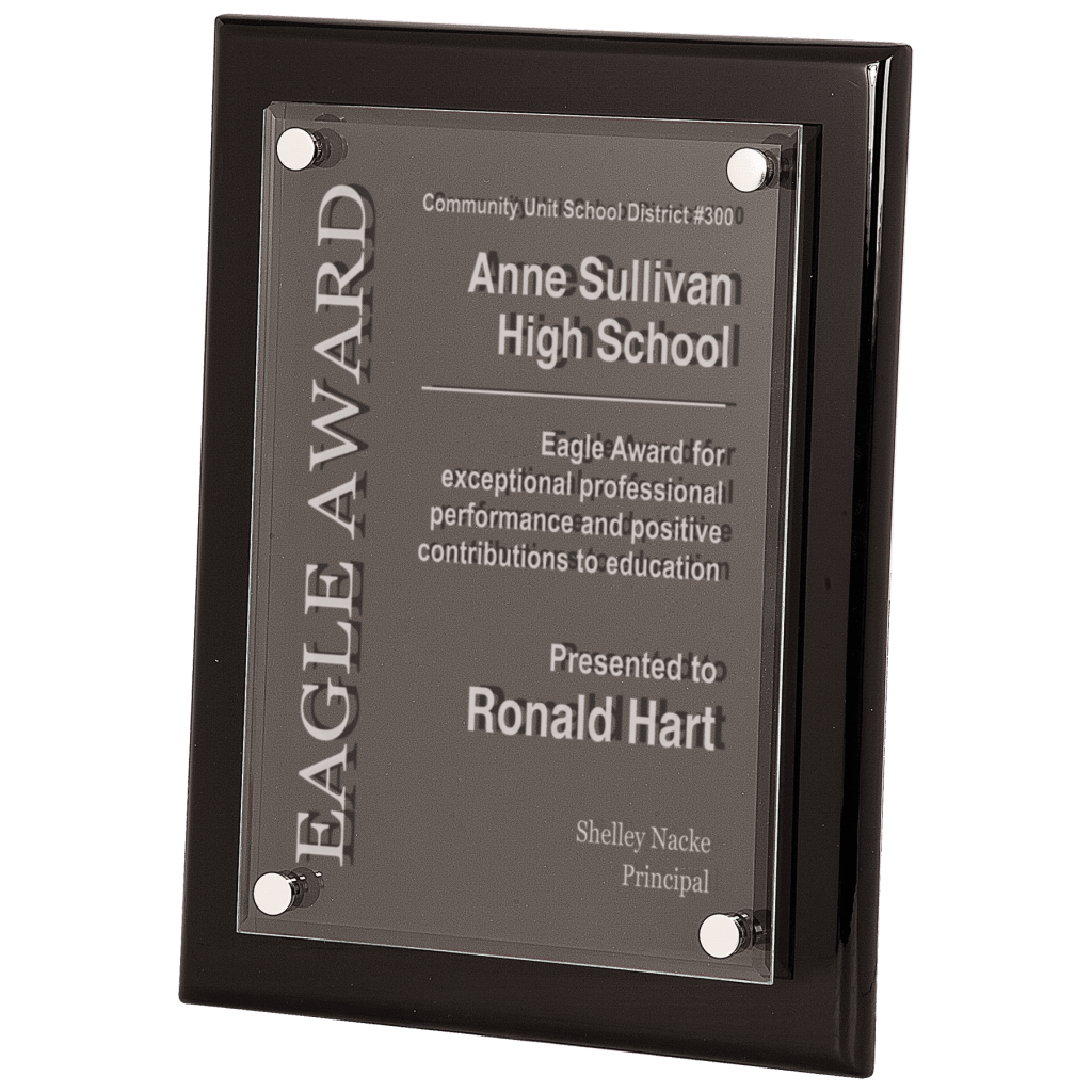 black piano finish floating acrylic plaque
