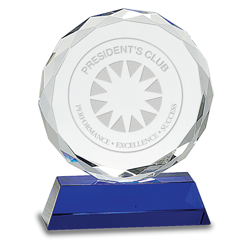 crystal round facet on a blue crystal base
