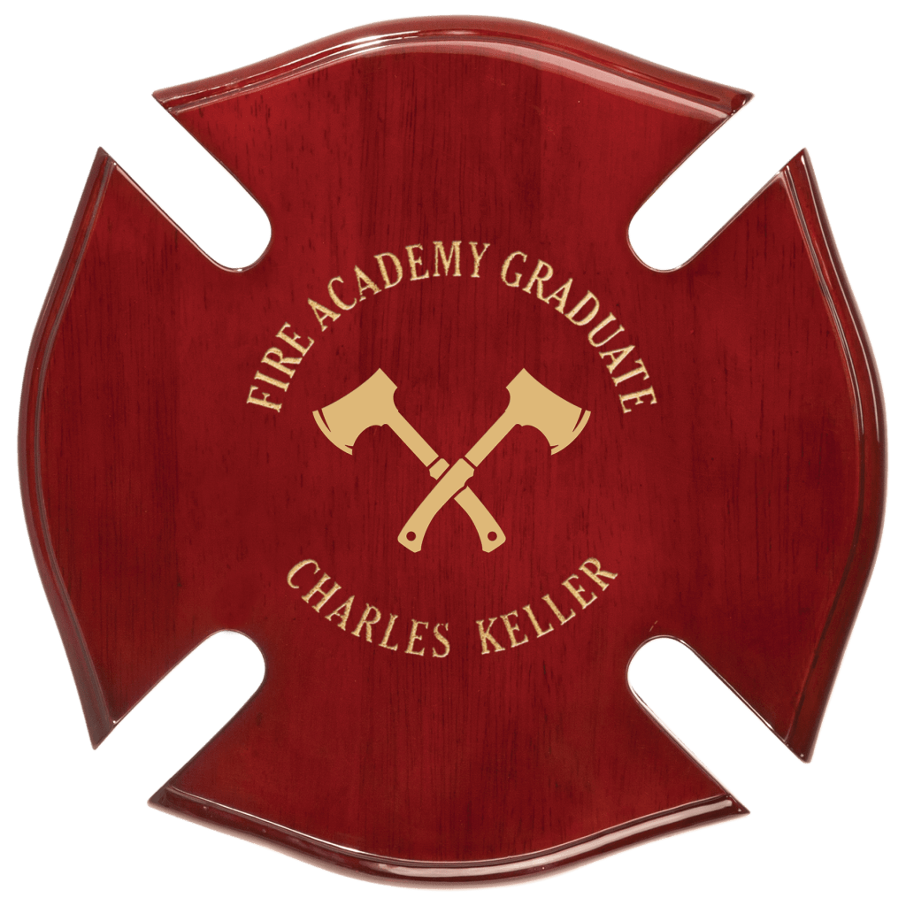 fire academy rosewood piano finish maltese cross plaque