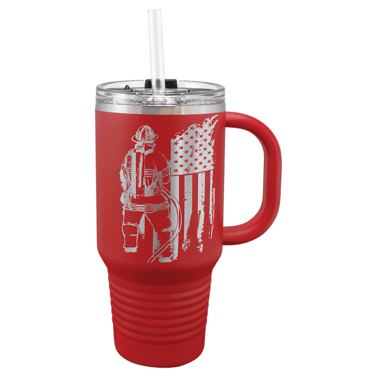 red 32 oz. polar camel travel mug with snap lid and straw