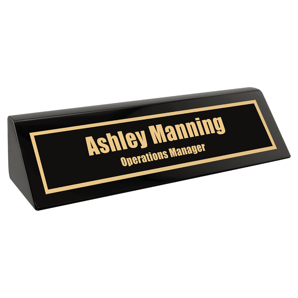 black piano finish desk wedge nameplate