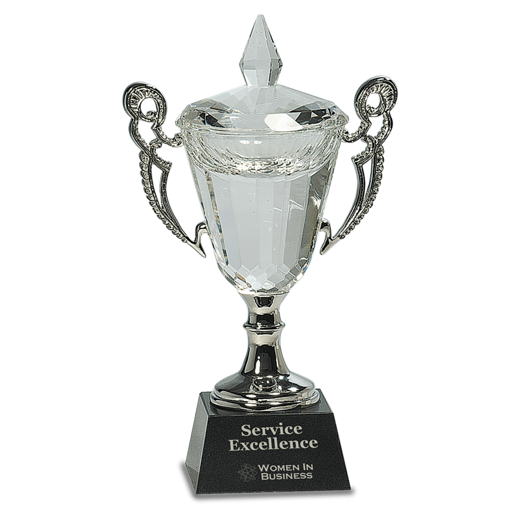 crystal cup with silver handles and stem