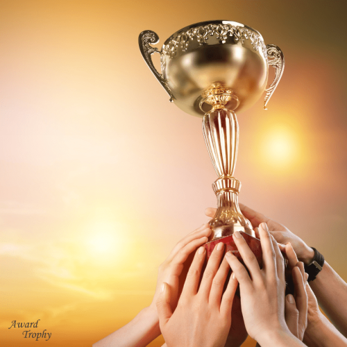 Hands holding trophy in air